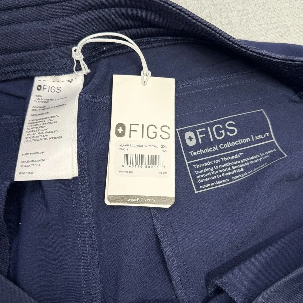 FIGS Mens Axle 2.0 Cargo Scrub Pants XXL Tall Navy FIONx Stretch NWT